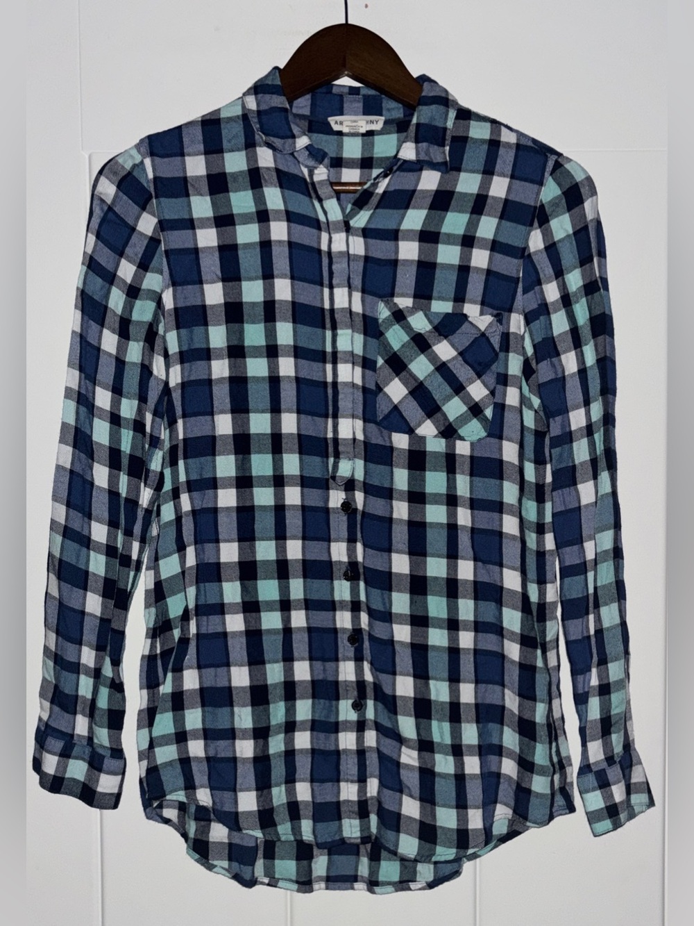 Artisan NY Women Rayon Collared‎ Blue Plaid  Flannel Shirt Outdoor Women XS